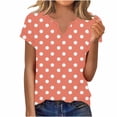 thumbnail image 1 of FRSASU Womens T Shirts Short Sleeve V Neck Polka Dot Printed Basic Tees Soft Casual Loose Fit Summer Fashion Tops Pink, 1 of 6
