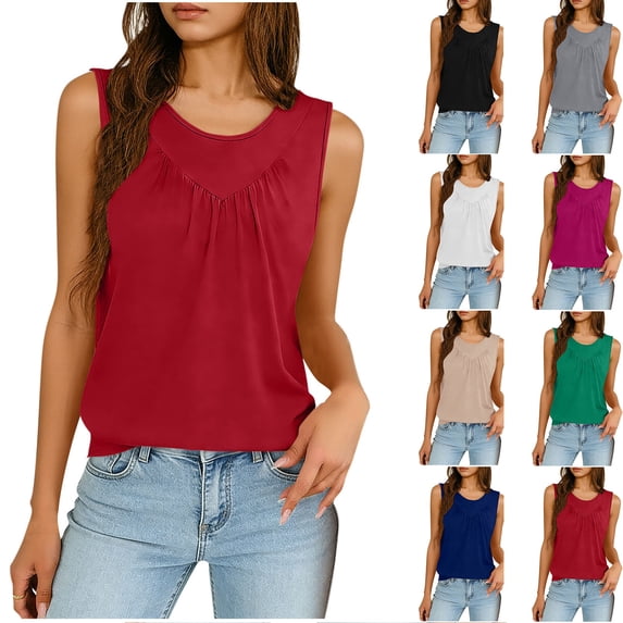 FRSASU Womens Tank Tops Summer V Neck Pleated Sleeveless Blouses Casual Fashion Going Out Vest Tops Green