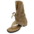 thumbnail image 1 of FRSASU Womens Tassel Embellished Flip Summer Boots Vintage Open Toe Flat with Slip On Mid-calf Booties Khaki, 1 of 9