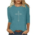 thumbnail image 1 of FRSASU Womens Tops 3/4 Sleeve Shirts Round Neck Loose Casual Blouses Solid Color Tshirts Light Blue, 1 of 5