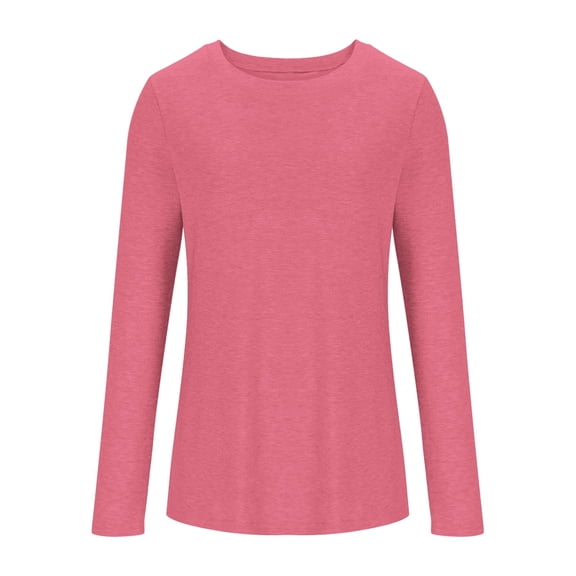 FRSASU Womens Tops Casual Round Neck Solid Color Shirts Fashion Loose Comfort Long Sleeve Pullover Blouses Red