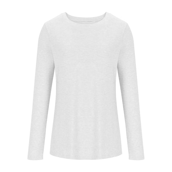 FRSASU Womens Tops Casual Round Neck Solid Color Shirts Fashion Loose Comfort Long Sleeve Pullover Blouses White