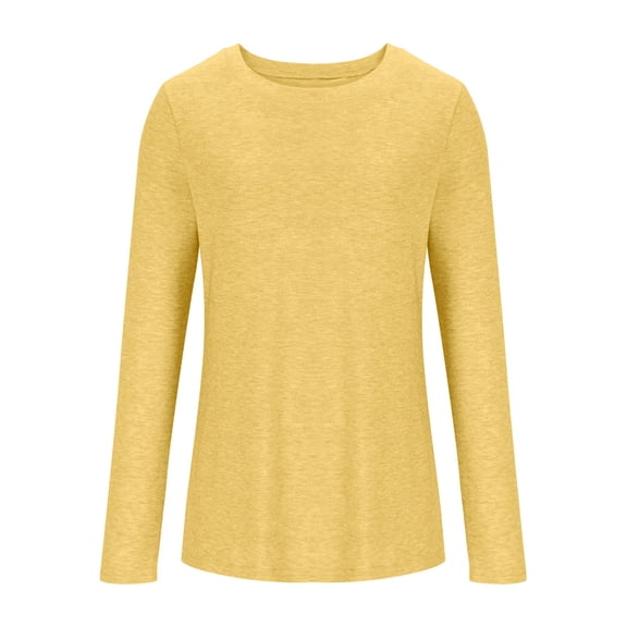 FRSASU Womens Tops Casual Round Neck Solid Color Shirts Fashion Loose Comfort Long Sleeve Pullover Blouses Yellow