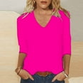 thumbnail image 1 of FRSASU Womens Tops V Neck Solid Color Tee Tunics 3/4 Sleeve Fashion Comfy Shirt Basic Tshirts Hot Pink, 1 of 5