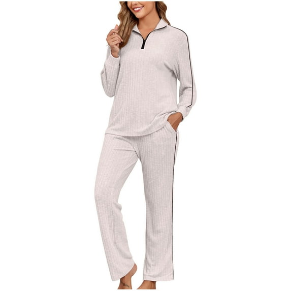 FRSASU Womens Two Piece Outfits Solid Color Casual Sweatsuits Long Sleeve Pullover Lounge Wide Leg Pant Sets Beige