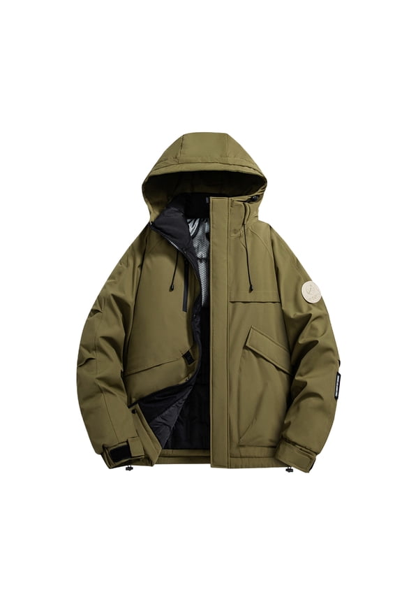 Womens Utility Jacket Hooded Zip up Cotton Jacket Long Sleeved Outdoor Casual Waterproof Jacket Outwear with Pocket Army Green
