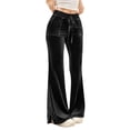 thumbnail image 1 of FRSASU Womens Velvet Wide Leg Pants Solid Casual Elastic Waist Straight Leg Stretchy Loose Long Pants with Pockets Black, 1 of 9