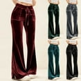 thumbnail image 1 of FRSASU Womens Velvet Wide Leg Pants Solid Casual Elastic Waist Straight Leg Stretchy Loose Long Pants with Pockets Red, 1 of 9