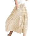 thumbnail image 1 of FRSASU Womens Wide Leg Capri Pants Cotton Gingham Plaid Culottes Summer Elastic Waist Trousers with Pockets Khaki, 1 of 5