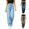 thumbnail image 1 of FRSASU Womens Wide Leg Jeans High Waisted Baggy Boyfriend Jean Elastic Waist Stretchy Loose Denim Pants with Pockets Navy, 1 of 9