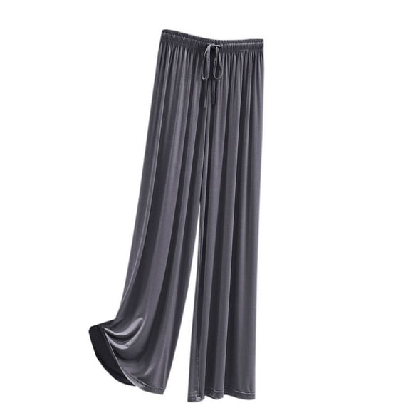 FRSASU Womens Wide Leg Pants High Elastic Waist Adjustable Solid Casual Flowy Trousers Business Work Pants with Pockets Dark Gray