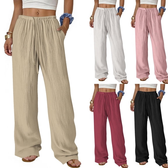 FRSASU Womens Wide Leg Sweatpants Solid Color Casual Lounge Sweatpants High Waist Comfy Loose Pants with Pockets White