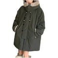 thumbnail image 1 of FRSASU Womens Winter Large Size Coat Solid Color Warm Zipper with Pockets Long Sleeve Hooded Casual Cotton Jacket Comfortable Top Army Green, 1 of 6