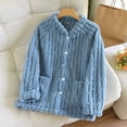 thumbnail image 1 of FRSASU Womens Winter Pajama Tops Solid Color Plus Plush Thick Warm Flannel Button Down Cardigan Long Sleeves Home Clothes Blue, 1 of 3