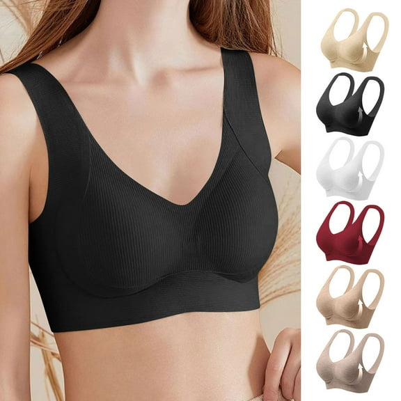 FRSASU Womens Wireless Bras Supportive Seamless Full Coverage Bra Anti Gravity Lifting Push Up Comfortable Everyday Bras White XL(XL)