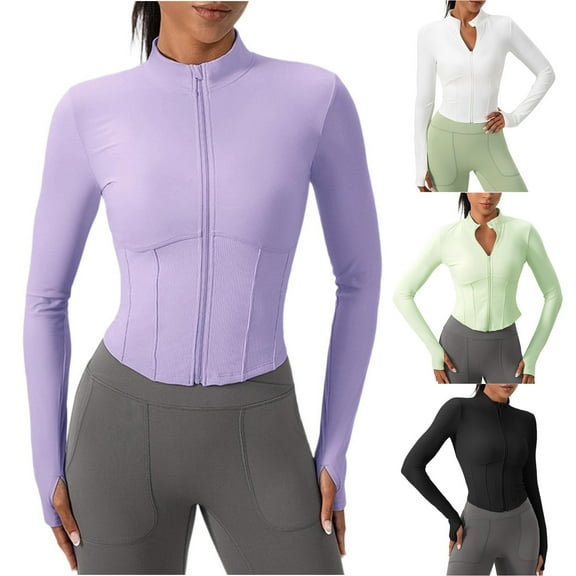 FRSASU Womens Workout Long Sleeve Shirts Stand-up Collar Quick Dry Gym Athletic Tops Breathable Running Yoga Tops White XL(XL)