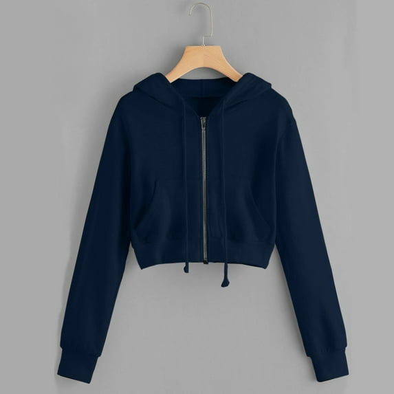FRSASU Womens Zip Up Thin Velvet Hoodies Loose Fit Sweatshirt Casual Long Sleeve Shirts for Women Pullover Tops with Pocket Navy