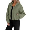 thumbnail image 1 of FRSASU Womens Zip up Jackets Sweatshirts Lapel Hem Drawstring Long Sleeve Solid Casual Loose Coat Outwear with Pockets Army Green, 1 of 7