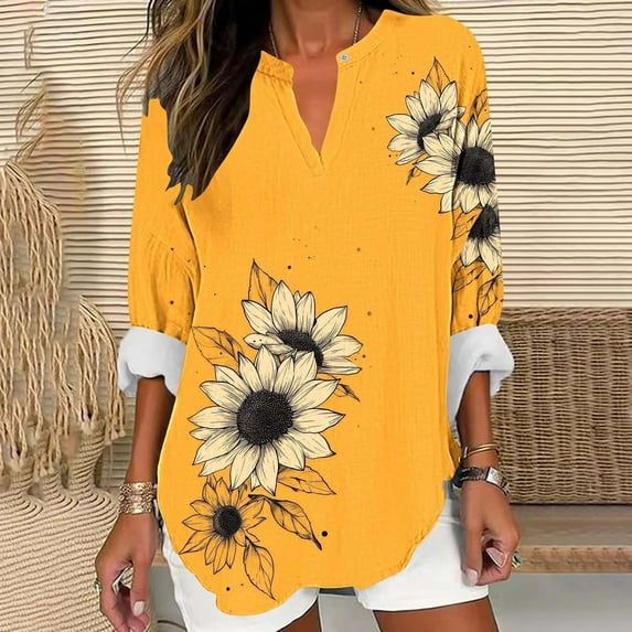 FRSASU Womens casual and comfortable Long Sleeve V Neck Shirts Business Casual Blouses Fall Loose Tunic Tops Multicolor