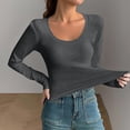 thumbnail image 1 of FRSASU Womens fashionable and comfortable Crewneck long Sleeve T-Shirt Slim Fit Tops Solid Basic Tee Dark Gray, 1 of 4