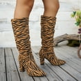 thumbnail image 1 of FRSASU Womens fashionable casual Slouchy High Heel Boots Mid Calf pointed thick heel Chunky Block Pointed Toe Boots Brown, 1 of 9