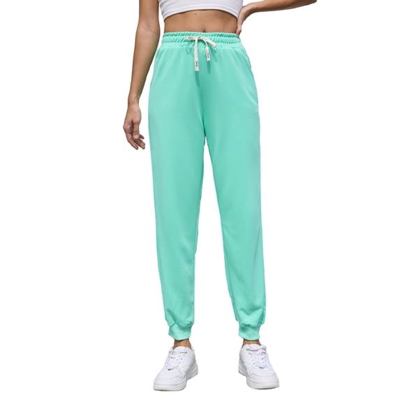 FRSASU Sweatpants Women solid color drawstring elastic waistband Fashion Baggy Joggers Workout Lounge Lightweight Comfy Sweat Pants Green