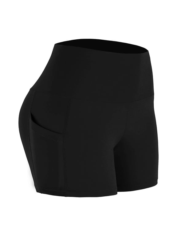 Workout Biker Shorts for Women High Waisted Tummy Control Spandex Volleyball Yoga Dance Shorts with Pockets Black