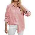 thumbnail image 1 of FRSASU Wrinkle-Resistant Womens Vertical Striped Button Down Shirts Long Sleeve Dress Shirt office Work Blouse Red L(L), 1 of 5