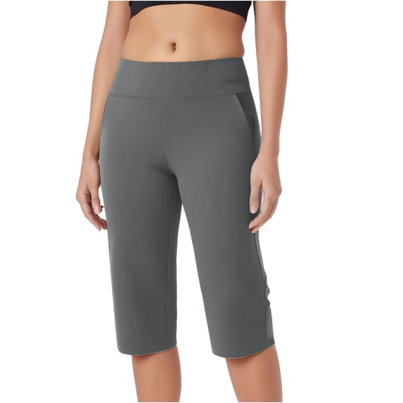 FRSASU Yoga Capri Pants for Women Solid Casual Elastic Cropped Pant Straight Leg Workout Leggings Dark Gray M(M)