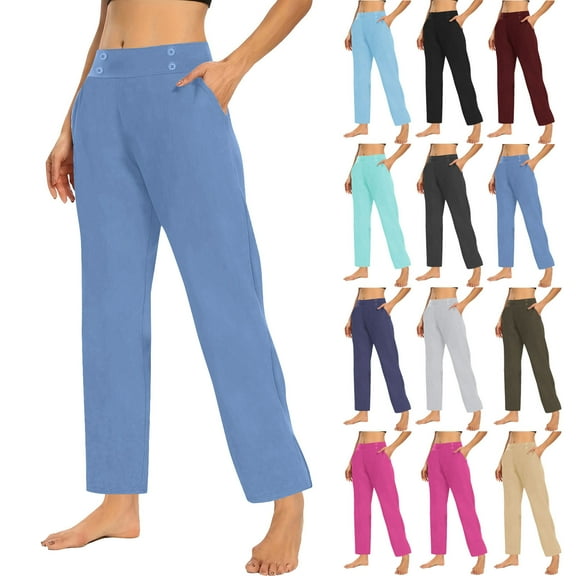 FRSASU Yoga Pants Women Wide Leg Pants Solid Stretch Dress Casual Sweatpants Lounge Pants with Pockets Wine XL(XL)