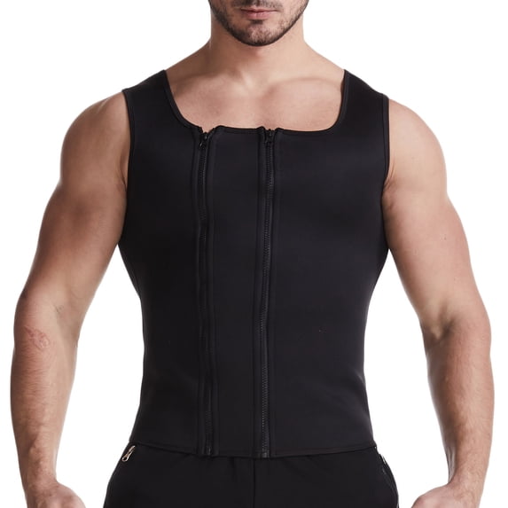 FRSASU Zip Up Compression Shirt for Men Waist Trainer Tank Top Sleeveless Undershirts Slim Body Shaper Workout Zipper Vest Black
