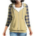 thumbnail image 1 of FRSASU Zip up Hoodies for Women Fall Plaid Print Casual Long Sleeve Sweatshirts Lightweight Comfort Soft Jackets with Pocket Khaki L(L), 1 of 8