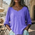 thumbnail image 1 of FRSASU fashionable and comfortable long Sleeve Tops for Women Summer Notched V Neck Plain T Shirts Casual Length Dressy Blouses Purple, 1 of 7