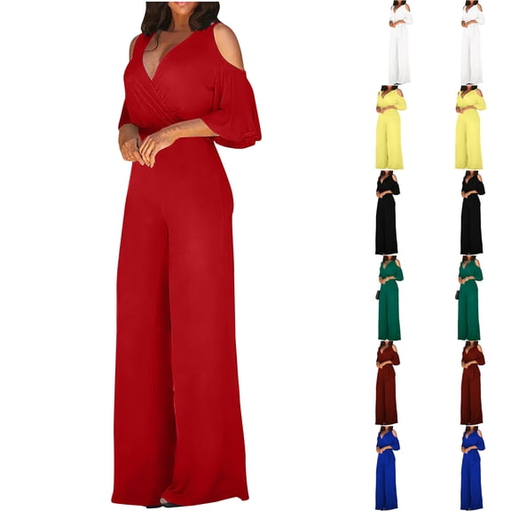 FRSASU formal Jumpsuit for Women Dressy Elegant V Neck Long Sleeve Straight Pants Jumpsuits for Party Club Yellow