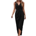 thumbnail image 1 of FRSASU formal Wedding Guest Ruffle Dresses for Women Cocktail V-Neck Sleeveless Wrap Ruched Party Graduation Dress Black, 1 of 6