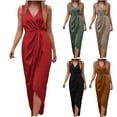 thumbnail image 1 of FRSASU formal Wedding Guest Ruffle Dresses for Women Cocktail V-Neck Sleeveless Wrap Ruched Party Graduation Dress Red, 1 of 6