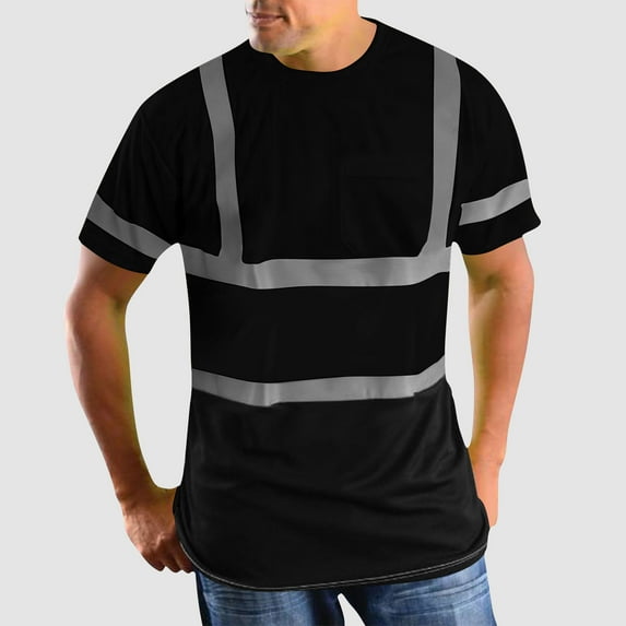 FRSASU sesafety Hi Visibility Shirts for Men, Safety Shirts with Reflective Strips Class 2, Hi Vis Construction Work Shirt with Pocket Black XL(XL)