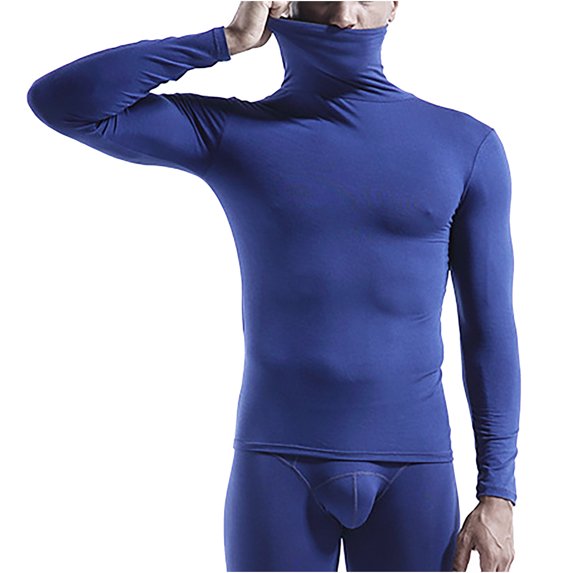 FRSASU thermal Underwear F or Men High Collar Modal Plain Turtleneck Pullover Long Sleeve Undershirts Tops Blue