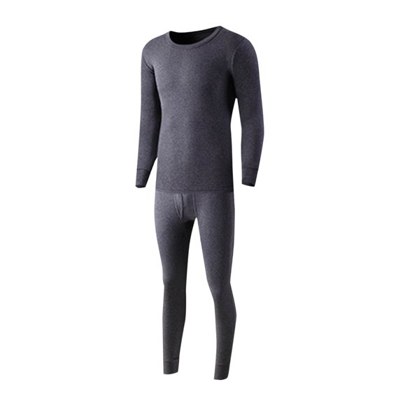 FRSASU thermal Underwear for Men Cotton thermals Top and Bottom Set Base Layer for Cold Winter Thin Round Neck Long Sleeved thermal Underwear Set Dark Gray