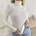 thumbnail image 1 of FRSASU women's fashionable casual high neck long sleeved solid color base knitted sweater round neck sweater White, 1 of 5
