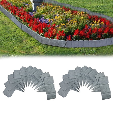 FRTDNE 20Pcs Garden Edging Border Landscape Edging Border,16ft Plastic Garden Edging Stone Look Border for DIY Outdoor Yard Landscaping Flower Bed and Grass,Gray