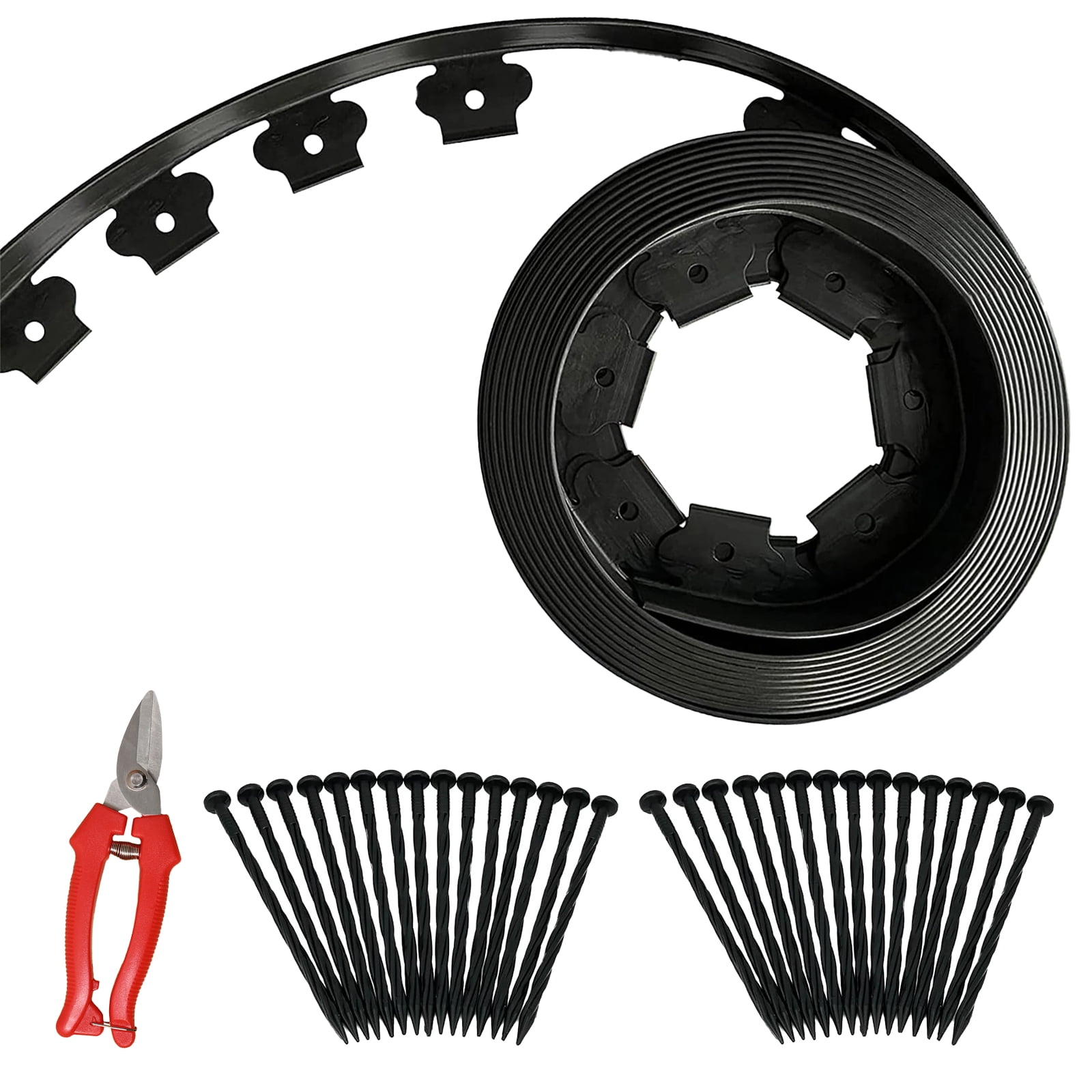 FRTDNE 30FT Landscape Edging No Dig,Include 1Pcs Scissor,30 Spikes,30 ft Lawn Edging for Landscaping, Flower Gardens, Lawn,Black