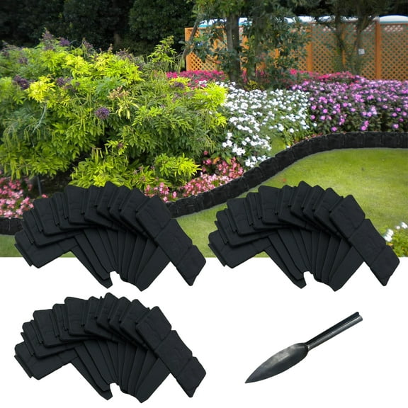 FRTDNE 6.7 in x 10.7 in Black Plastic Garden Border Edging, 30 Count