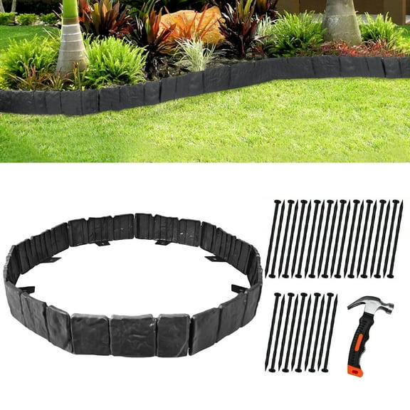 FRTDNE Garden Border Edging, 5.3 in x 13.6 in, Black Plastic, 30 Count