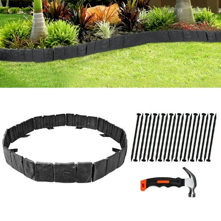 FRTDNE Garden Border Edging, 5.35 in x 9.95 in, Black Plastic, 20 Count