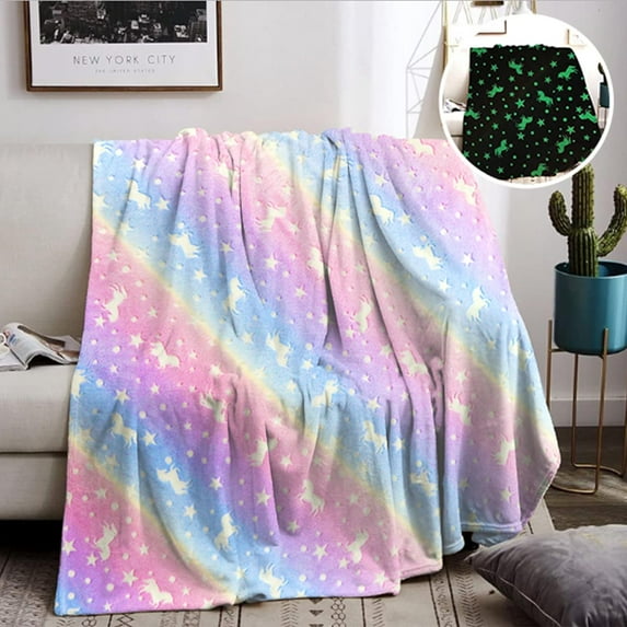 FRTDNE Glow in The Dark Unicorn Blanket, Unicorn Gifts Toys for Girls, Soft Pink Girls Blanket for 2 3 4 5 6 7 8 9 10 Year Old Girl Birthday Christmas Valentine Gifts Ideas,60x80in