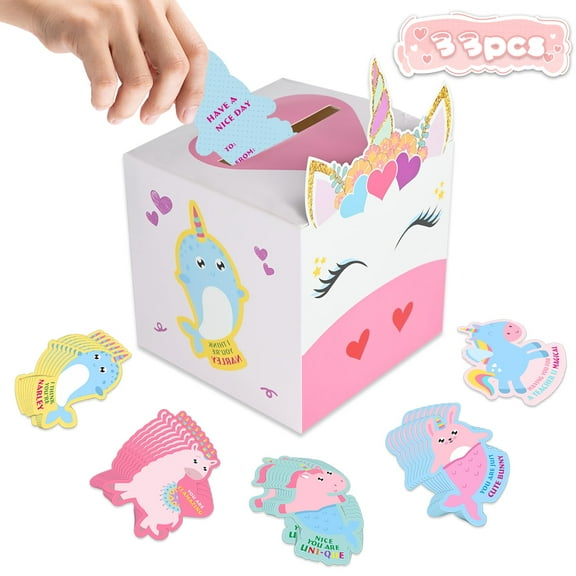 FRTDNE Valentine Boxes,Valentines Day Cards,for Exchange Prizes Favors,Including 1 Mailbox and 33 Valentine Cards (Type-1)