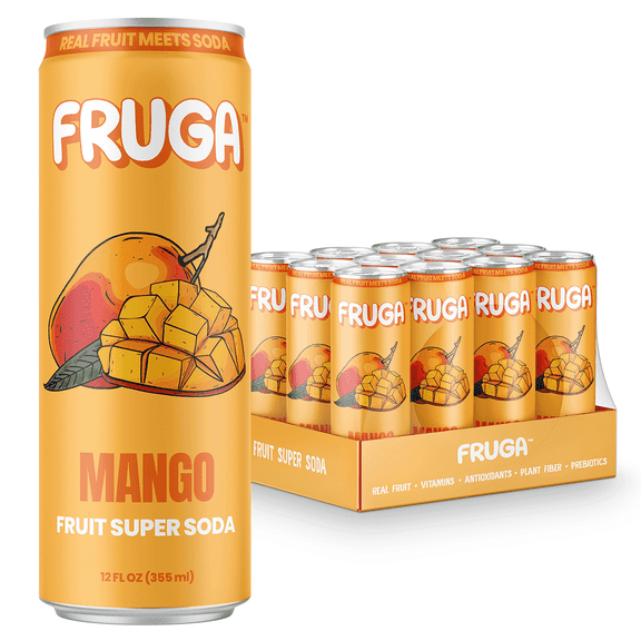 FRUGA Mango Sparkling Fruit Super Soda | Prebiotic Soda, Low Calorie, Healthy Soda Benefits and Vitamin Boost