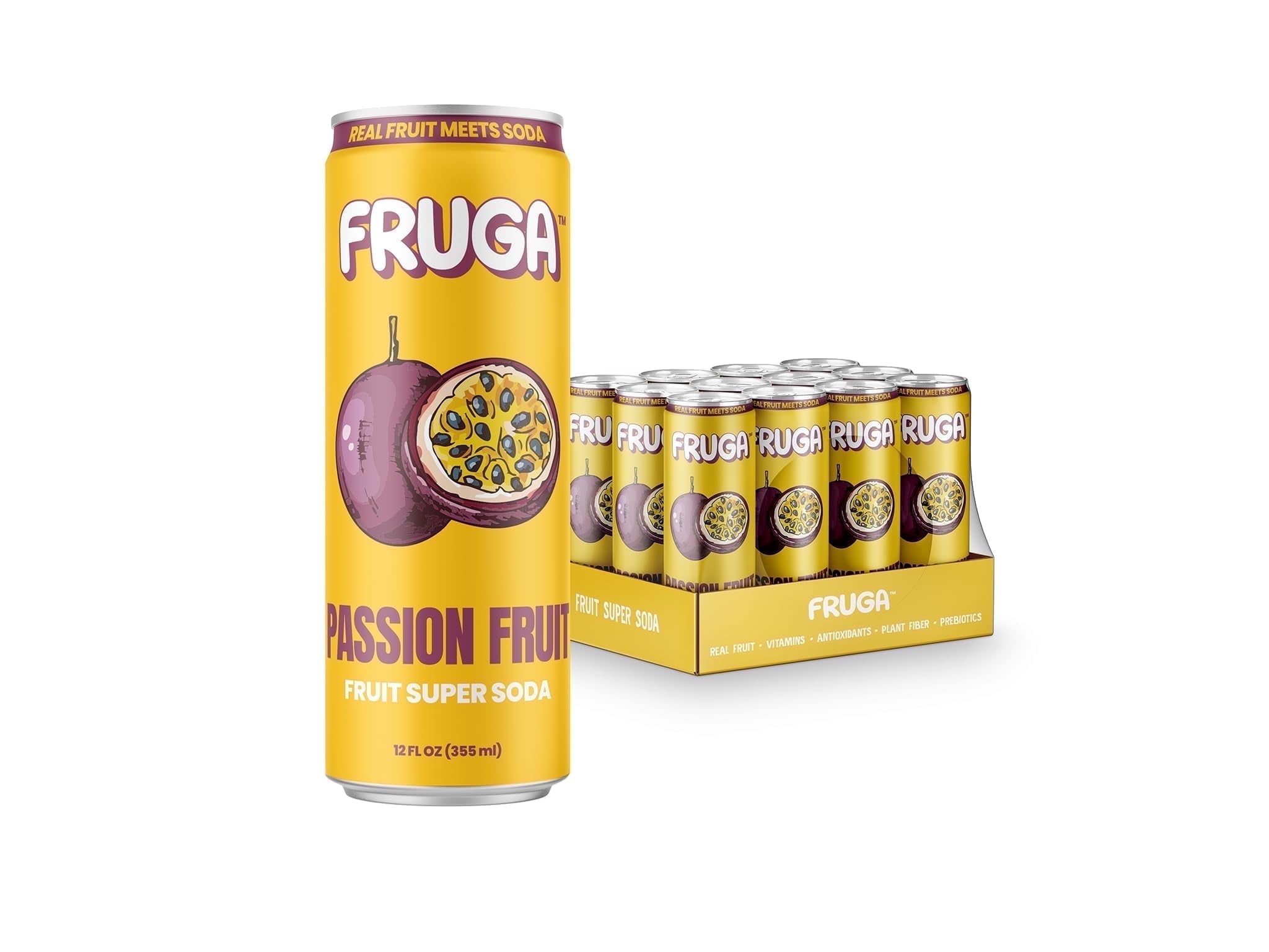 Walmart Black Friday Deals 2025 FRUGA Passion Fruit Sparkling Fruit Super Soda | Prebiotic Soda, Low Calorie, Healthy Soda Benefits and Vitamin Boost