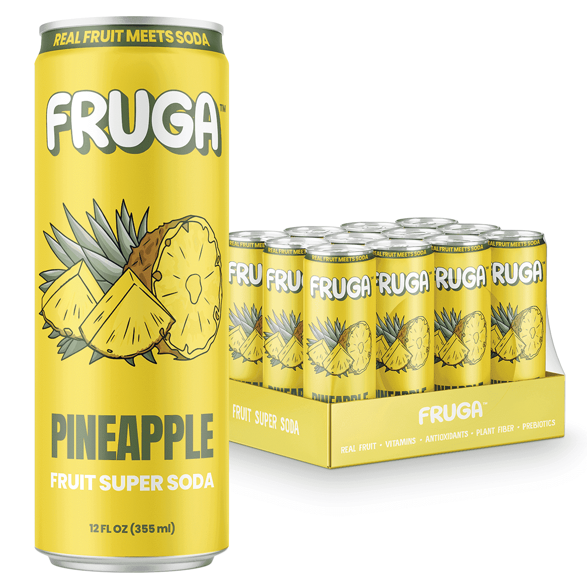 FRUGA Pineapple Sparkling Fruit Super Soda | Prebiotic Soda, Low Calorie, Healthy Soda Benefits and Vitamin Boost